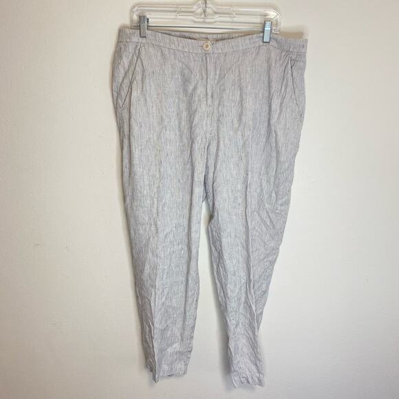 Eileen Fisher Women's Pants Organic Linen Slub Stripe Lagen Look Cream Back Med - Picture 1 of 7
